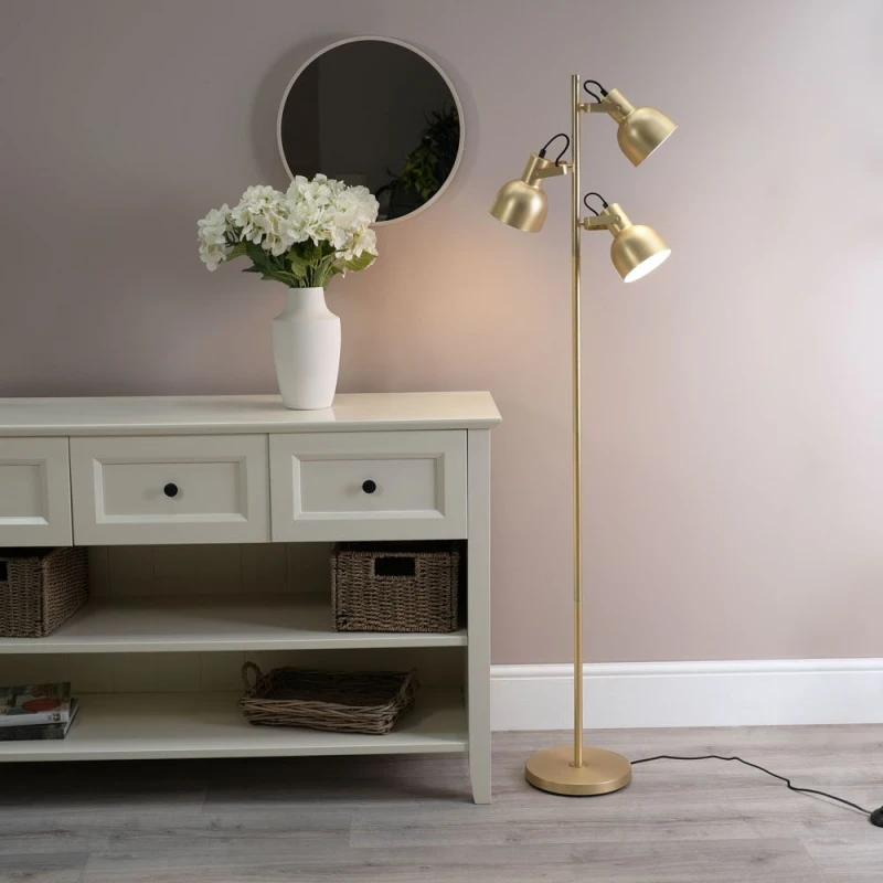 Image of ValueLights Albie 3 Way Adjustable Directional Floor Lamp with LED Bulbs Gold
