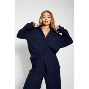 Image of I Saw It First Textured Oversized Shirt Co-Ord - Blue