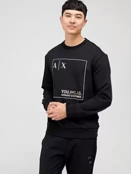 Image of Armani Exchange AX You, Me, Us Box Logo Sweatshirt - Black, Size S, Men