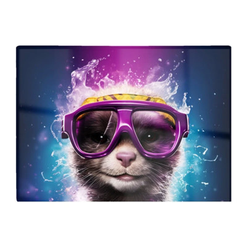 Image of Warren Reed Designer Splashart Ferret With Glasses Purple Glass Chopping Board