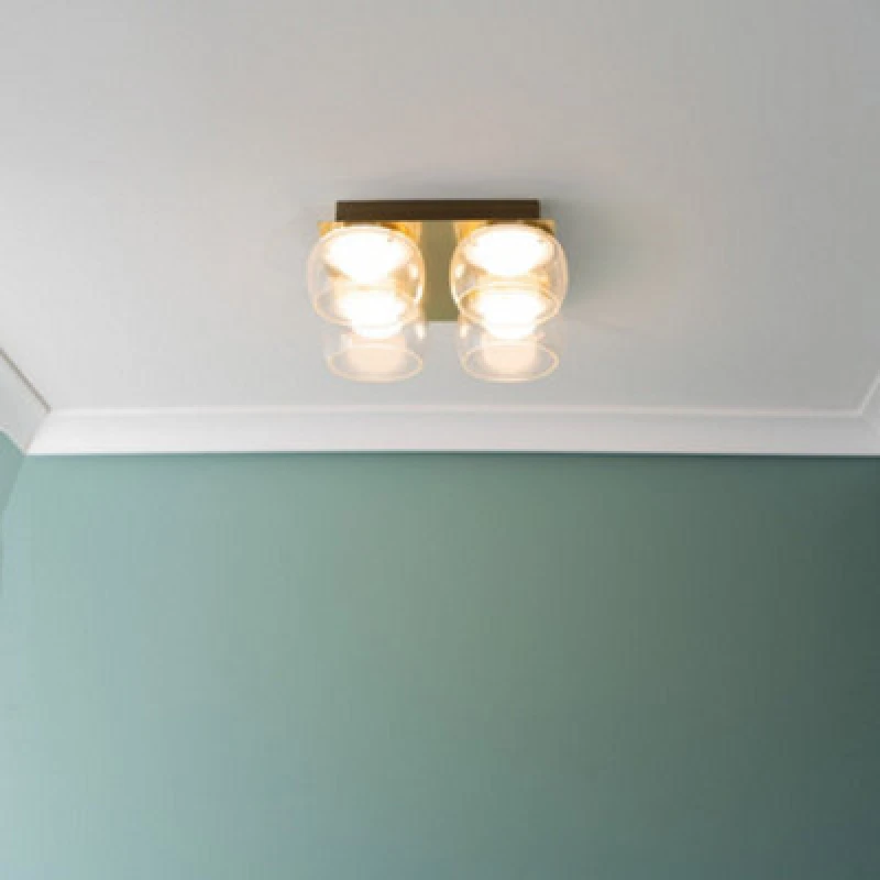 Image of ValueLights Alissa IP44 Rated Bathroom 4 Way Glass Integrated LED Flush Ceiling Light Gold
