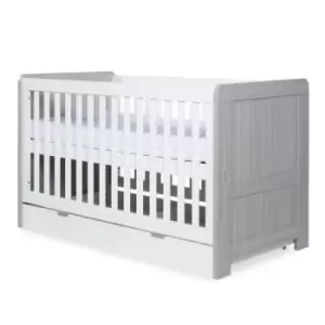 Image of Ickle Bubba Pembrey Cot Bed and Under Drawer - Ash Grey And White