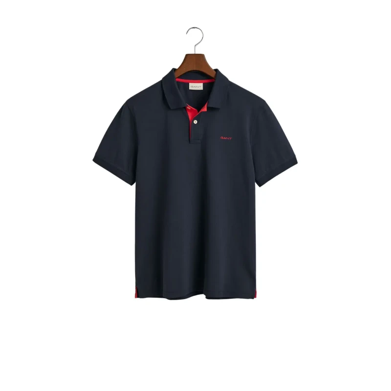 Image of Gant Contrast Piqu Polo Shirt - Blue Blue 2XL