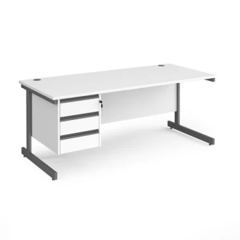 Image of Office Desk Rectangular Desk 1800mm With Pedestal White Top With Graphite Frame 800mm Depth Contract 25 CC18S3-G-WH