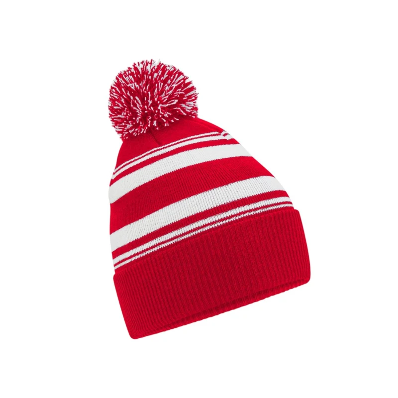 Image of Beechfield Beechfield Men Fan Striped Beanie in Red Red One Size Male 5063470781232