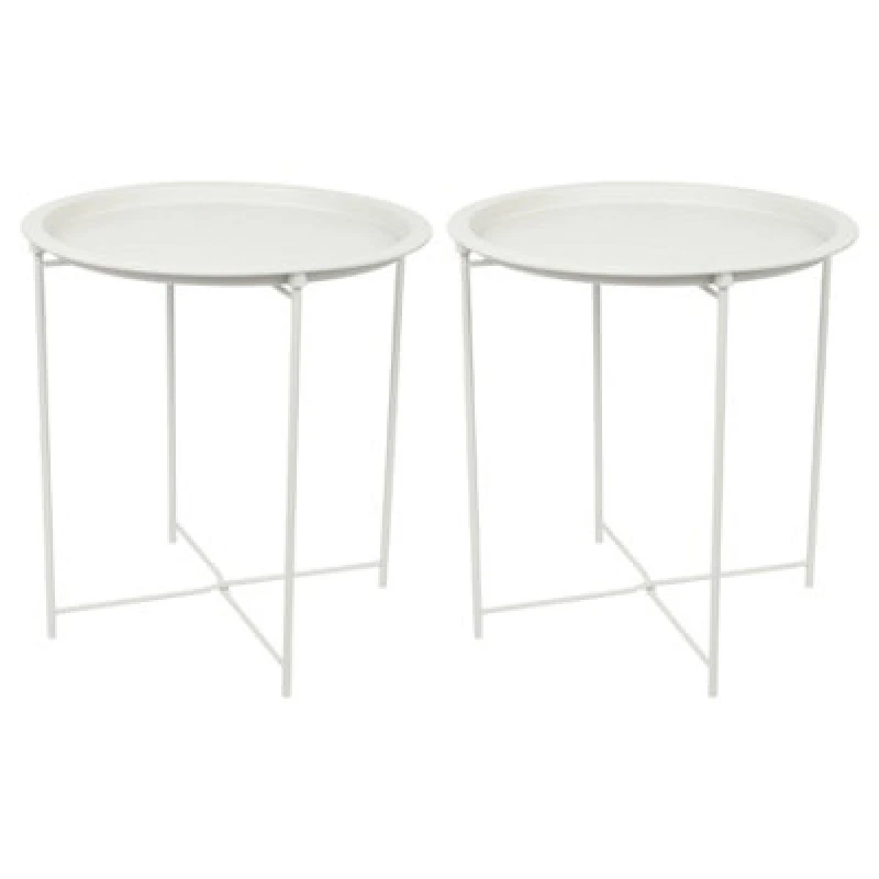 Image of Harbour Housewares Round Steel Tray Tables - Matt White - Pack Of 2