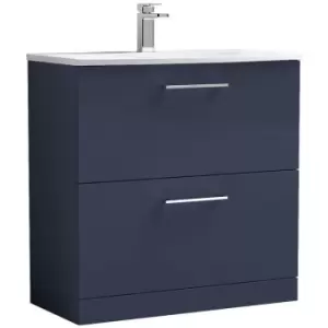 Image of Arno Matt Electric Blue 800mm 2 Drawer Vanity Unit with 30mm Profile Curved Basin - ARN1735G - Electric Blue - Nuie