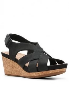Image of Clarks Un Capri Step Leather Wedge Sandal - Black