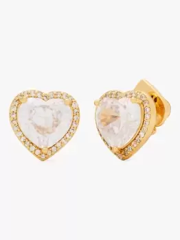 Image of Kate Spade Pave Heart Stud Earrings, Clear/Gold, One Size