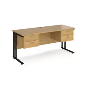 Image of Office Desk Rectangular Desk 1600mm With Double Pedestal Oak Top With Black Frame 600mm Depth Maestro 25 MC616P22KO