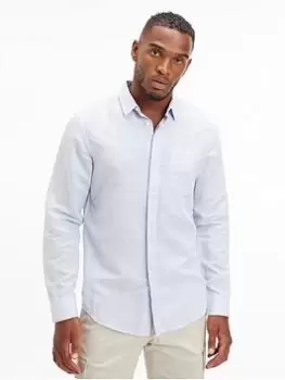 Image of Calvin Klein Linen Cotton Regular Long Sleeve Shirt, Light Blue, Size S, Men