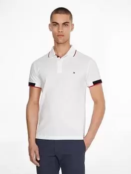 Image of Tommy Hilfiger Placket Cuff Slim Fit Polo Shirt - White Size M Men