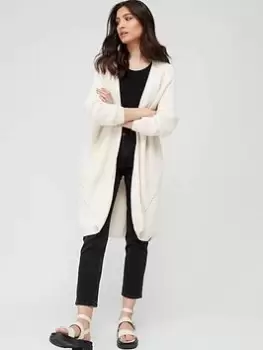 Image of Superdry Vintage Long Ribbed Cardigan - Ecru, White, Size 10, Women