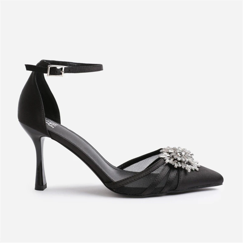 Image of Where's That From 'Abia' High Heel With Pointed Toe And Diamante Detail Black