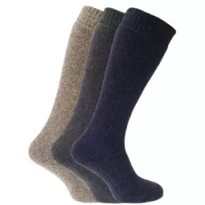 Image of Mens Thermal Wool Blend Long Wellington Boot Socks (Pack Of 3) (UK Shoe 6-11, EUR 39-45) (Brown/Blue/Dark Grey)