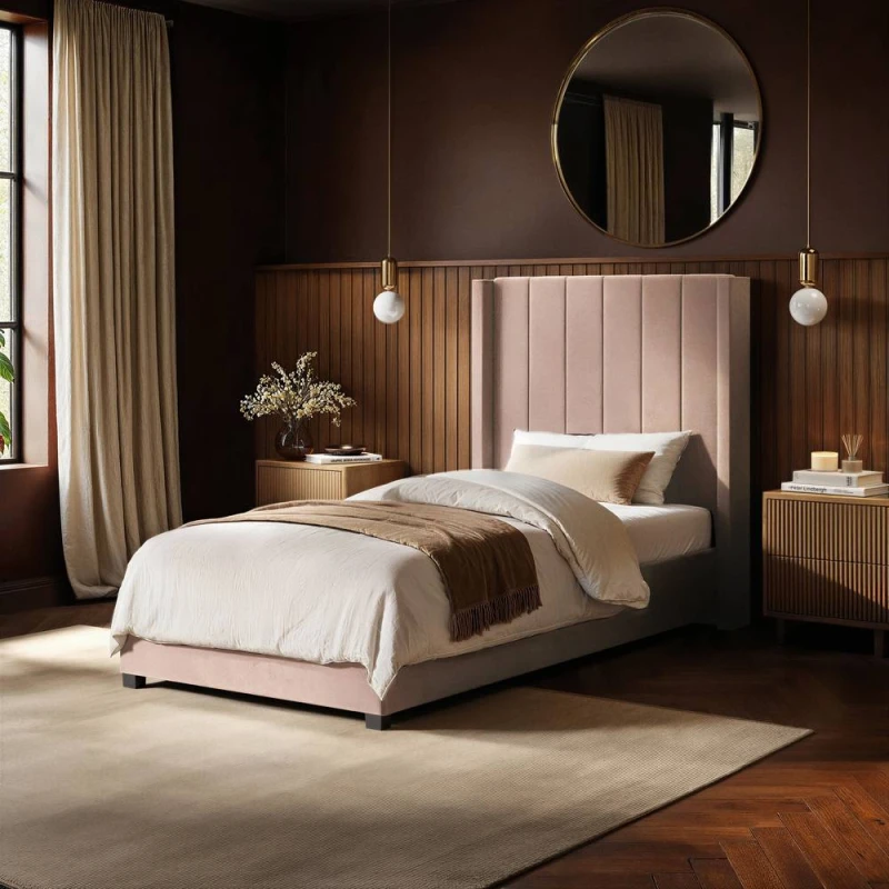 Image of Flair Tiggy Single Ottoman Bed Velvet in Pink Pink Unisex Single