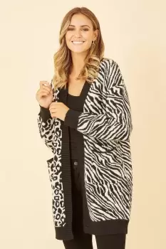 Image of Zebra and Leopard Print Knitted Intarsia Cardigan