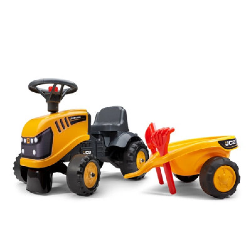 Image of TP Toys Falk Baby Jcb Ride-On Tractor With Trailer, Rake & Shovel