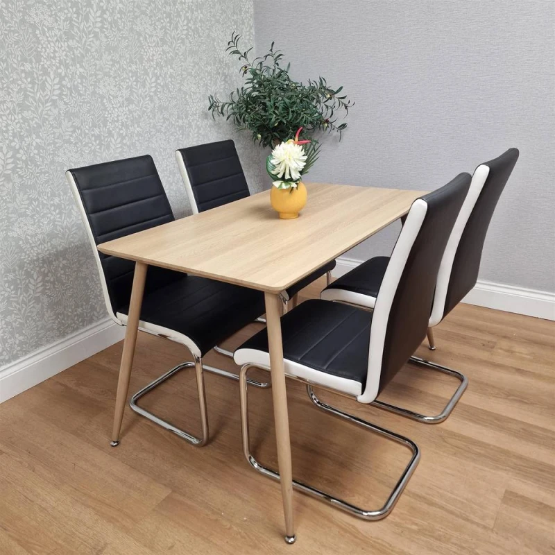 Image of Kosy Koala Round Glass Dining Table With 4 Black Leather Chairs Dining Set, Multi MAYARND+4BKGEM