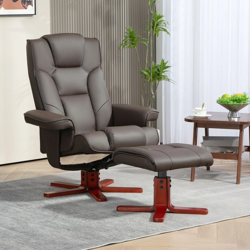Image of Recliner Chair with Footstool and Adjustable Backrest PU Armchair - Grey - Brown - HOMCOM TJ Hughes 5061025017577