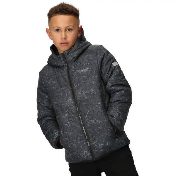Image of Regatta Boys Lofthouse VII Full Zip Padded Jacket 3-4 Years - Chest 55-57cm (Height 98-104cm) Seal Grey Terrain Print RKN144B-RAI-3