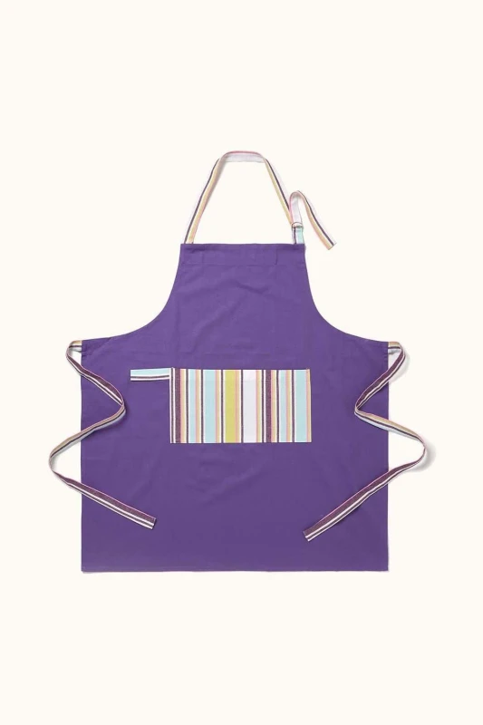 Image of Homescapes Osaka Purple Stripe Cotton Apron Purple