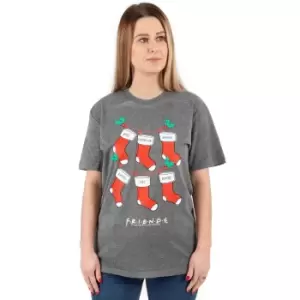 Image of Friends Womens/Ladies Stocking Christmas T-Shirt (L) (Grey/Red/White)