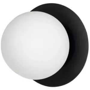 Image of Emibig Minerva Black Globe Wall Lamp with White Glass Shades, 1x E14
