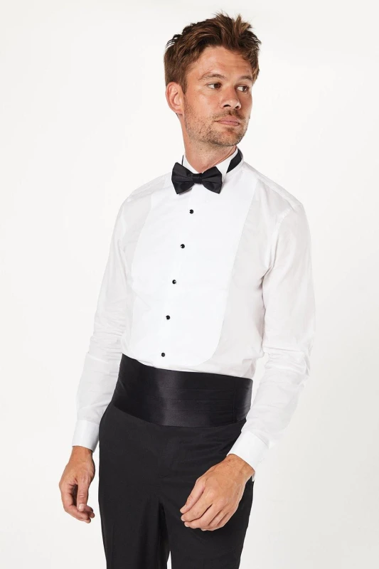 Image of Burton Mens White Wing Collar Bib Front Slim Fit Long Sleeve Dress Shirt White 16 in Male BBB05509