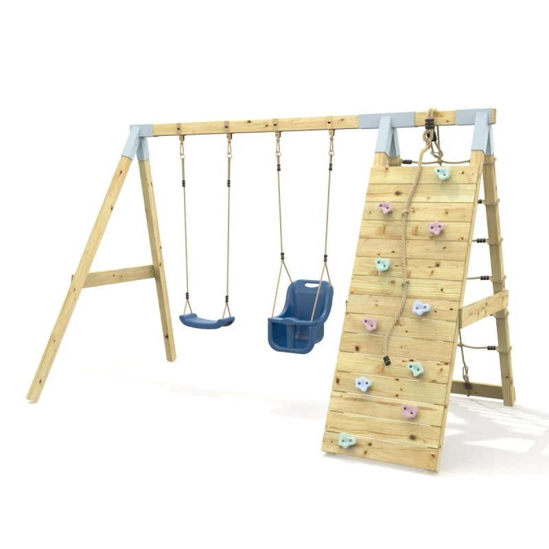 Image of OutdoorToys Premium Double Garden Swing with Up & Over Wall for Kids & Baby - Navy Blue Blue Unisex
