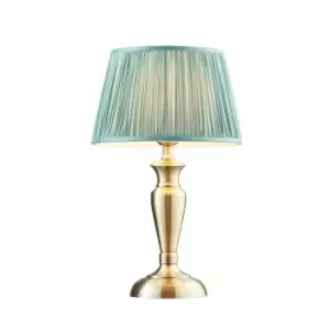 Image of Table Lamp Antique Brass & Fir Silk 60W E27 GLS Base & Shade e10530