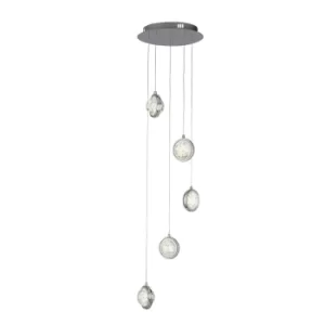 Image of Quartz 5 Light Mu Lighti Drop Pendant, Bubble Glass, Detailed Rim 4000K