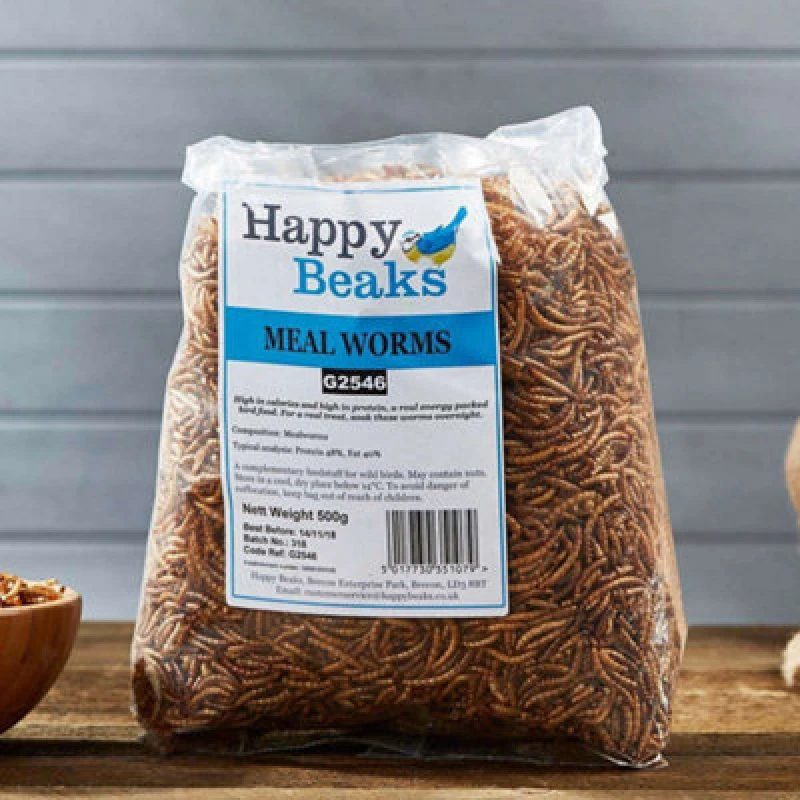 Image of Garden Gear Happy Beaks Dried Mealworms Bird Food For Wild Birds (500G Bag) High Energy, High Protein Premium Bird Food