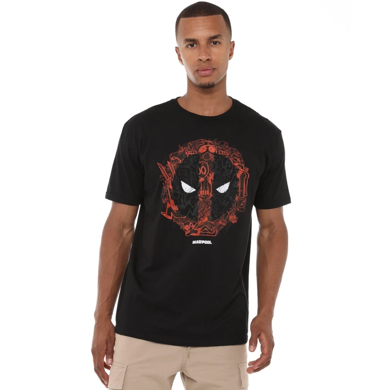 Image of Deadpool Men Marvel Deadpool Doodle Logo Mens T-Shirt Black Size: Medium Black M Male 5052777793352