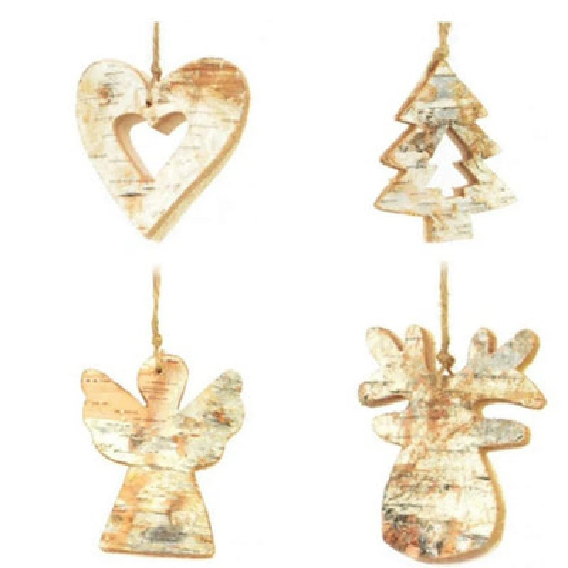 Image of Shatchi Christmas Tree Ornaments Wooden Aesthetic Hanging Decorations Assorted Shapes 4Pcs Multi