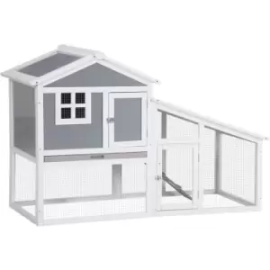 Image of Pawhut - Two-Tier Rabbit Hutch w/ Sunlight Panel Roof, Slide-Out Tray - Grey