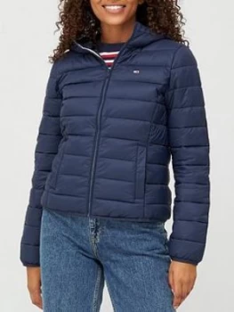 Image of Tommy Jeans Hooded Quilted Zip Thru Jacket - Navy