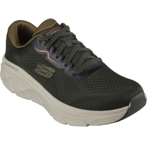 Image of Skechers Mens D'Lux Walker Memory Foam 2.0 Trainers UK Size 12 (EU 47.5) Olive Orange SKE2300-OLOR-12