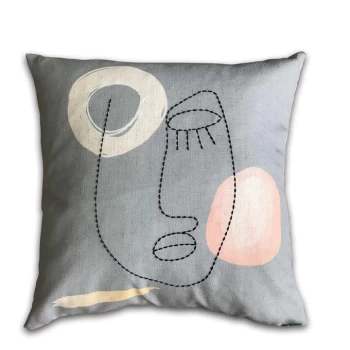 Image of Linens and Lace and Lace Embroidered Face Cushion - Grey