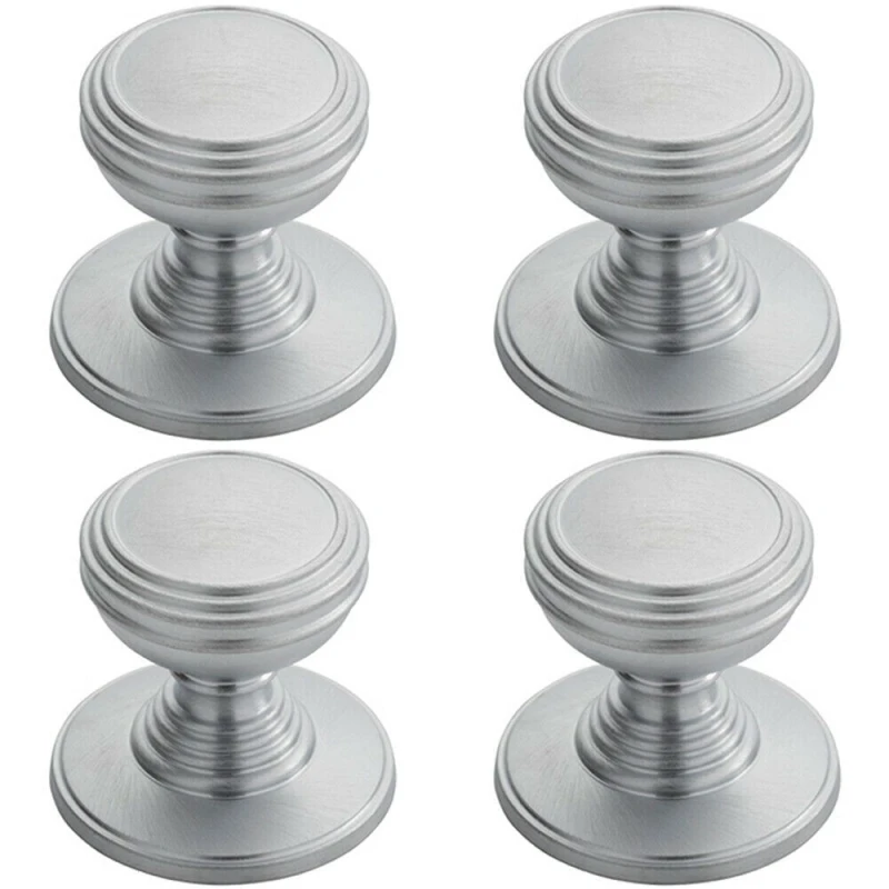 Image of Loops 4x Ringed Tiered Cupboard Door Knob 30mm Diameter Satin Chrome Cabinet Handle Multi unisex