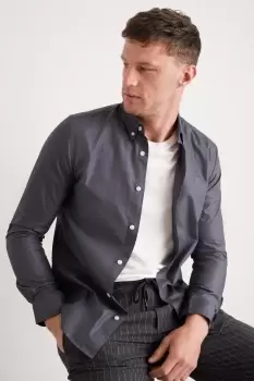 Image of Charcoal Slim Fit Long Sleeve Oxford Shirt