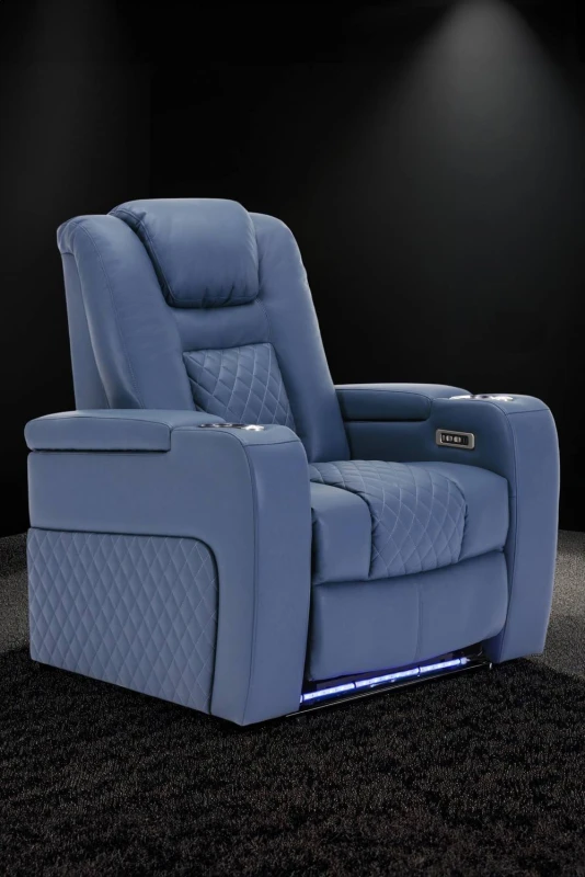 Image of More4Homes Broadway Cinema Electric Recliner Chair USB Charging LED Base Blue