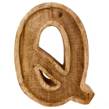 Image of Letter Q Hand Carved Wooden Embossed