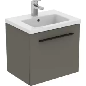 Image of Ideal Standard i. life S Compact Wall Hung Unit with Basin Matt 500mm with Matt Black Handle in Quartz Grey