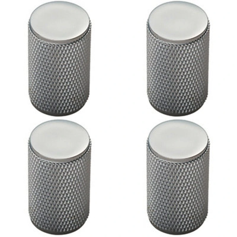 Image of Loops 4x Knurled Cylindrical Cupboard Door Knob 18mm Dia Chrome Cabinet Handle Multi unisex