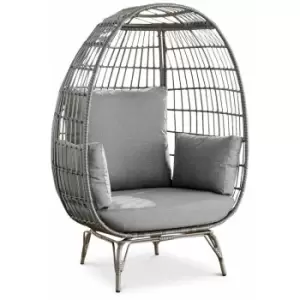 Image of Furniturebox UK - Furniturebox Egg Luxury Grey Outdoor pe Rattan Garden Chair with Metal Legs And Thick Grey Cushions Perfect For Patios or Decking