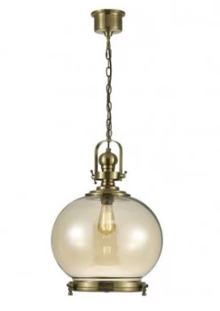Image of Large Globe Ceiling Pendant E27 Antique Brass, Cognac Glass