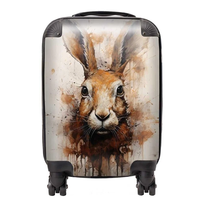 Image of Warren Reed - Designer Watercolour Hare Face Suitcase in Brown Size: Medium Brown Unisex Medium