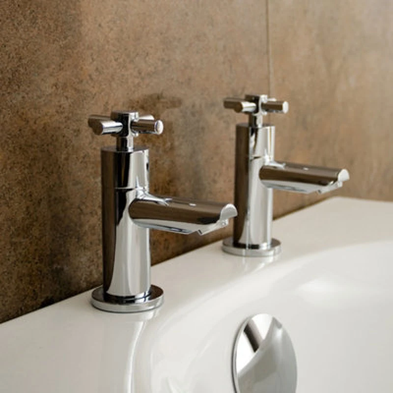 Image of Nes Home Linden Cross Head Hot & Cold Basin Taps & Basin Waste Chrome