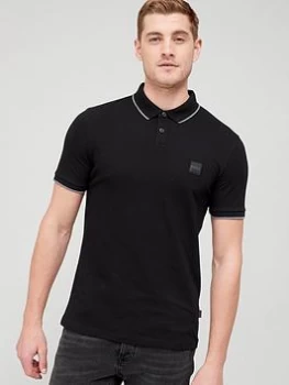 Image of BOSS Passertip Tipped Collar Polo Shirt - Black, Size L, Men
